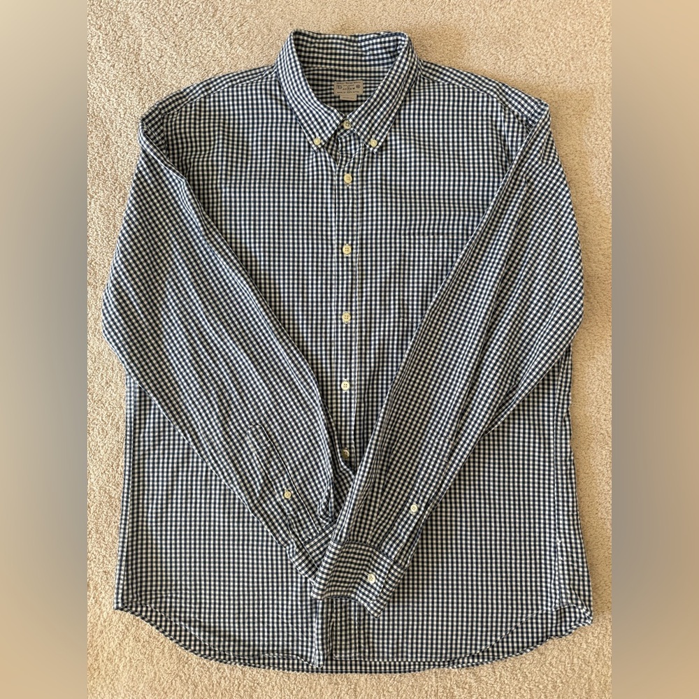 J. Crew Men's Navy and White Gingham Shirt